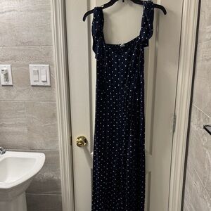 Old Navy Ruffle Shoulder Sleeveless Navy Polka Dot Dress